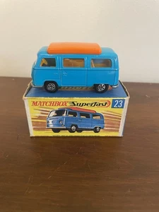 * 1960s MATCHBOX SUPERFAST TOY # 23 VOLKSWAGEN ( BLUE ) CAMPER IN THE BOX ! - Picture 1 of 8