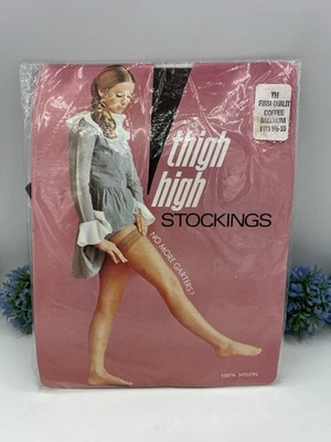 VTG Thigh High Stockings TH First Quality Coffee Medium Fits 9 1/2-10 100% Nylon - Image 1 of 4