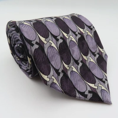 Галстук Pierre Balmain фиолетовый черный белый ширина 4 дюйма длина 56 дюймов шелк США - Изображение 1 из 4