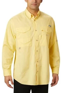 Yellow Mens Sz Large Button Up Vented PFG BONEHEAD Short Sleeve Shirt COLUMBIA - Picture 1 of 5