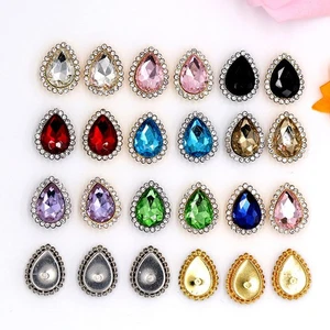 20 Pcs Silver Rhinestone Bling Crystal Flatback Teardrop Buttons 14X18mm - Picture 1 of 14