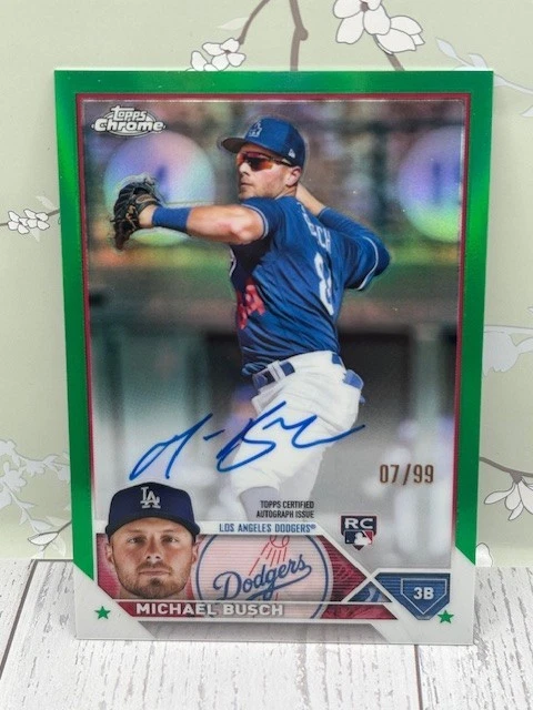 2023 Topps Chrome #RA-MB Michael Busch Rookie RC Green /99 Auto - Image 1 of 2