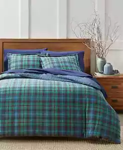 Charter Club 100% Cotton Flannel Duvet Cover Blue/Green Campbell Plaid King $200 - Picture 1 of 7