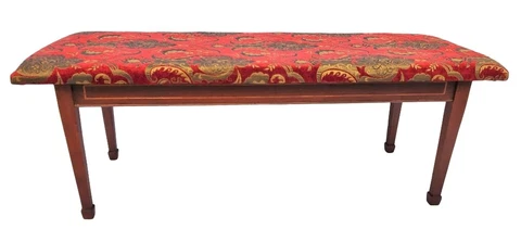 1957 Antique Mahogany Wood & Pinstripe Inlay Long Bench for Window or End of Bed Cover