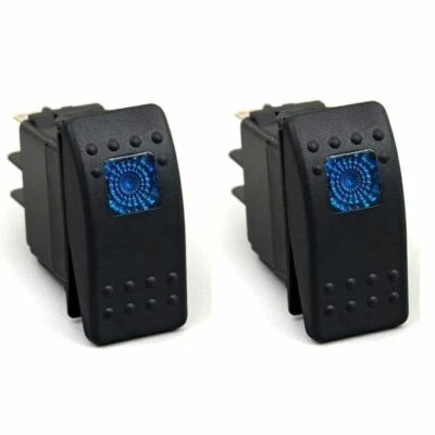 Pacote com 2 interruptores balancim 12V 20A impermeável liga/desliga barco iate SPST 3P luz LED azul - Imagem 1 de 4