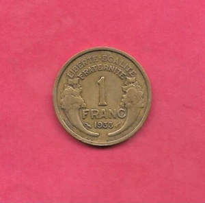 FRANCE FRENCH KM885 1933 VF-VERY  CIRCULATED OLD ANTIQUE WWII FRANC COIN - Picture 1 of 1