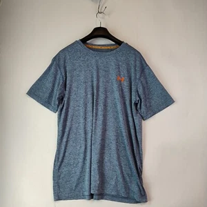 Under Armour Sports Shirt Men M Blue Orange Logo Short Sleeve - Picture 1 of 12