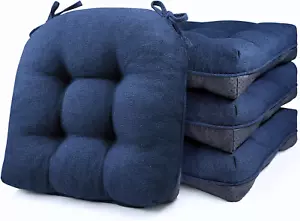Set of 4 Chair Cushions Non Slip Tufted Memory Foam 15.5 X 15.5 X 4 Blue - Picture 1 of 12