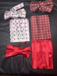 Mens  Red Assorted Bow ties With Pocket Squares - Picture 1 of 1