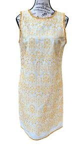 Chelsea & Violet Shift Dress Women's M Yellow Embroidered Sleeveless