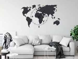 Wandtattoo mit Uhrwerk Weltkarte Büro Wohnzimmer Wanduhr XXL 96x57cm - Bild 1 von 7