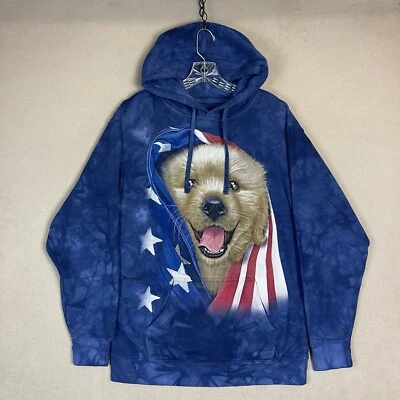 Sudadera con Capucha The Mountain Para Hombre Pequeña Azul Cachorro Bandera Americana Pullover Suéter Adulto Foto 1 de 4