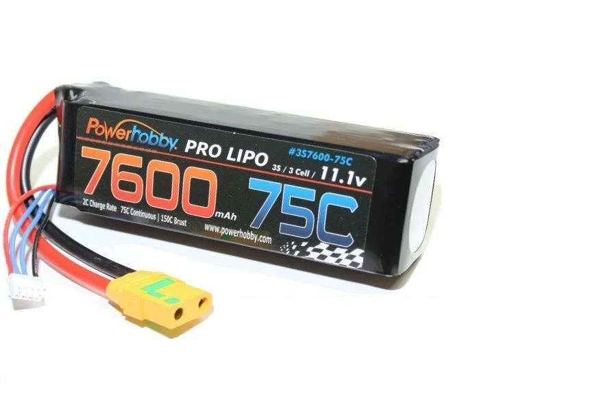 Power Hobby - 7600mAh 11.1V 3S 75C LiPo Battery with Hardwired XT90 Connector - Image 1 of 1