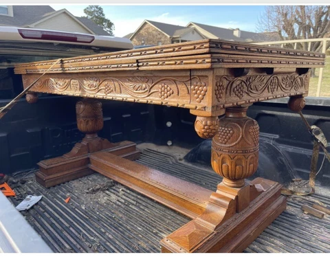 Antique Oak Refectory Trestle Table - Lavishly Carved Oak - Use As Office Desk Cover