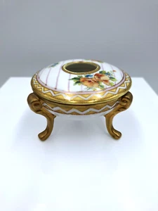 Nippon Porcelain Hair Receiver Hand Painted Beaded Gold Gilded 3-Footed Art Deco - Picture 1 of 12