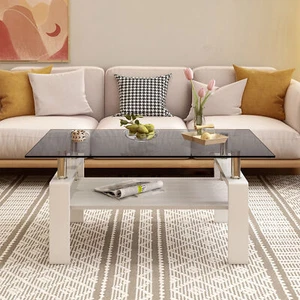 Rectangle Coffee Table,Tempered Glass Tabletop w/MDF Layer,Modern Table for Livi - Picture 1 of 12