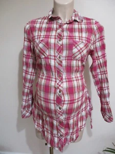 E-VIE MATERNITY PINK CHECKED SHIRT TOP SIZE 10 - Picture 1 of 1