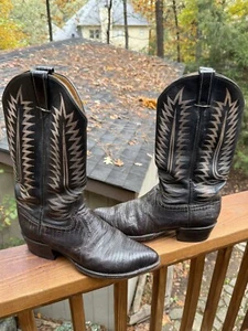 Cowtown Boots Men's Brown/ Black Teju Lizard Exotic Cowboy Boots Size 10.5 D USA - Picture 1 of 12