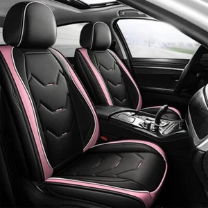 Pink Car Seat Covers Full Set Universal Leather Seat Cover 5 Seat Automotive ... - Picture 1 of 9