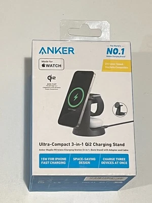Anker MagGo 15W Ultra-Compact 3-in-1 Qi2 Charging Stand - Black NEW - Image 1 of 2