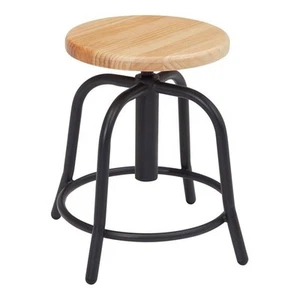 Pemberly Row 19-25" Height Adjustable Swivel Wood Stool in Black/Oak - Picture 1 of 1