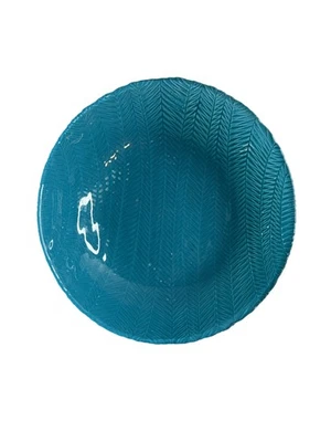 Plato de vidrio texturizado Arcoroc France verde azulado espiga patrón Chevron pequeño Foto 1 de 4