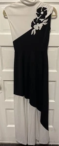 VINTAGE 70s TROLLEY CAR B&W ABSTRACT FLORAL KNIT ACCENT MAXI DRESS Sz 6 - Picture 1 of 8