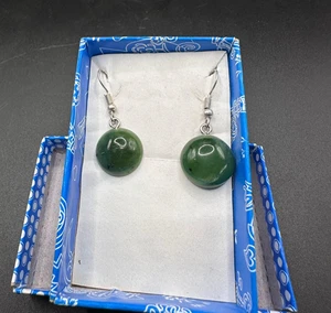 Natural Nephrite Jade Earrings Genuine Green Stone Dangle Jewelry Gift - Picture 1 of 4