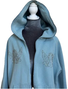 Y2K Zip Up Hoodie S Baby Blue Angels Cry Baby Rhinestone Retro Oversized - Picture 1 of 23