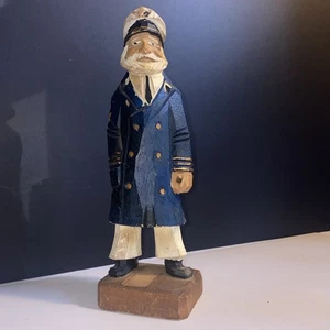 Vintage Nanco Hand Carved Nautical Wood Figure Captain with Blue Coat *RARE - Picture 1 of 14