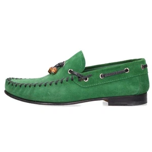 Gucci 189915 Tassel Loafers Leather Green Black Men EU39/US9 Auth from Japan - Picture 1 of 5