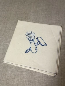 Vintage Embriodered Shaving Towel blue white 12" grooming men's hand made stitch - Picture 1 of 5