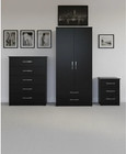 Assembled Black Modern Bedroom Furniture Bedside Wardrobe Set Chest of Drawers