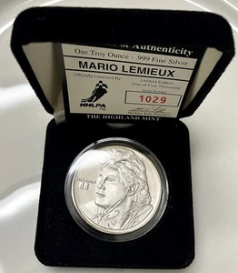 MARIO LEMIEUX .999 SILVER 1 TROY OZ ROUND by THE HIGHLAND MINT w/ OG BOX & COA! - Picture 1 of 3