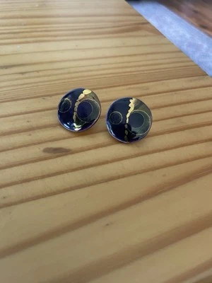 Vintage Ceramic Purple & Gold Clip-on Earrings- Size S - Bild 1 von 4