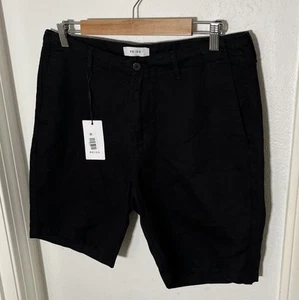 NWT $169 REISS Ezra Solid Black Cotton Linen Chino Drawstring Shorts Sz 34 / 9" - Picture 1 of 6