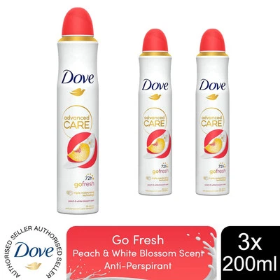 Dove Advanced Care Go Fresh AntiPerspirant Spray Peach & White Blossom, 3x200ml - Image 1 of 4
