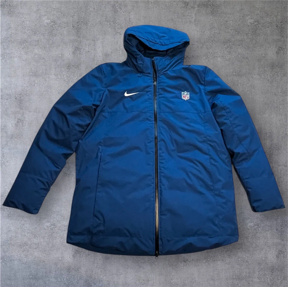 Chaqueta Nike NFL Shield Duck Down con capucha lateral azul real para hombre talla L nueva Foto 1 de 4
