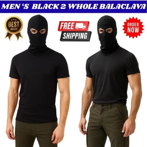 Mens Black 2 Hole Balaclava Cycling Plain Soft Breathable Ski Outdoor Hats - Picture 1 of 2