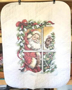 Cross-Stitch Quilted Holiday Santa Claus Wall Hanging Decor 32"x40" - Picture 1 of 9