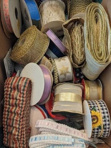 Lot 70 Ribbon Spools & Bolts Wire Lace Sequin Animal Print Craft Supplies - Picture 1 of 8