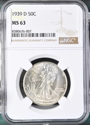Meio dólar 1939-D Walking Liberty NGC MS63 676007 - Imagem 1 de 2