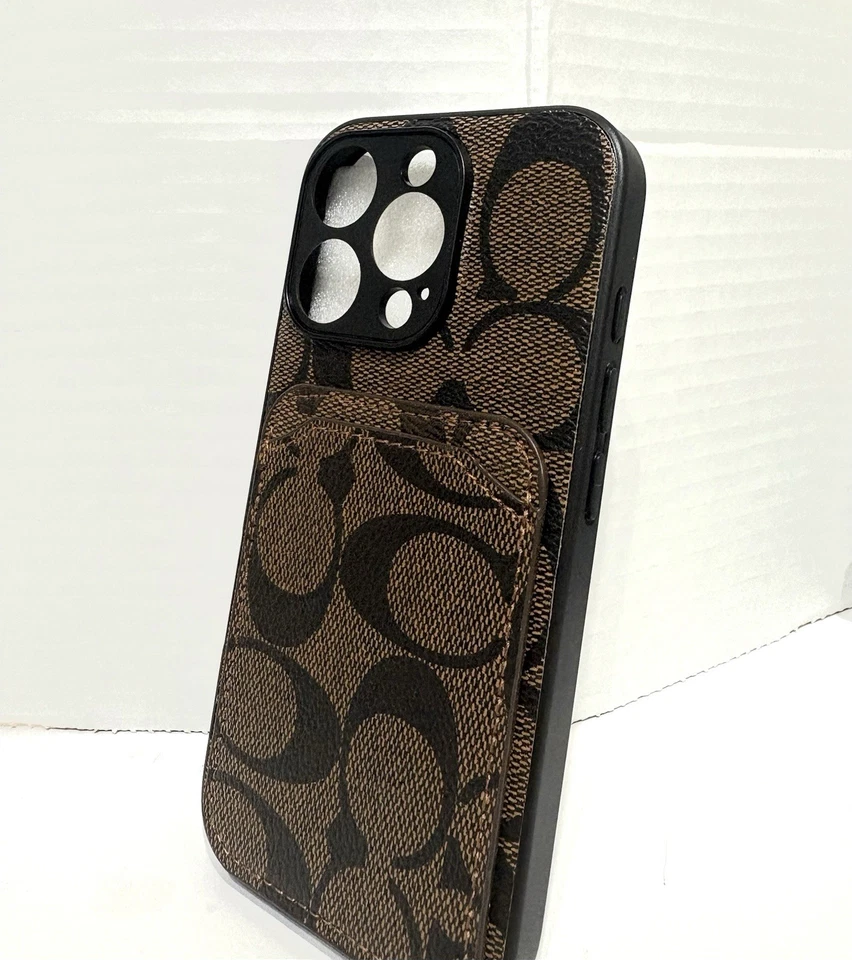 Funda para teléfono iPhone 13 Pro Max Coach marrón funda de cuero de diseñador Foto 1 de 3