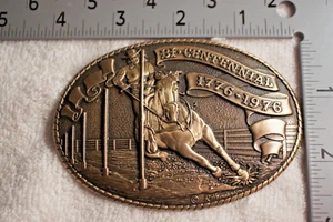 Vintage Tony Lama Solid Brass Buckle. Horse & Rider Bicentennial. #0448 pole - Picture 1 of 2