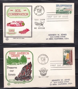 Estampillas de los FDC 1958-59 de Estados Unidos #1122, 1133 oso ahumado de conservación de suelos y bosques canceladas - Imagen 1 de 2