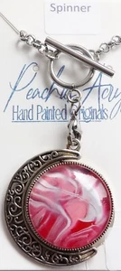 Hand Painted Spinner Necklace Toggle Closure Silver Tone Necklace 22" Long NWT - Picture 1 of 9