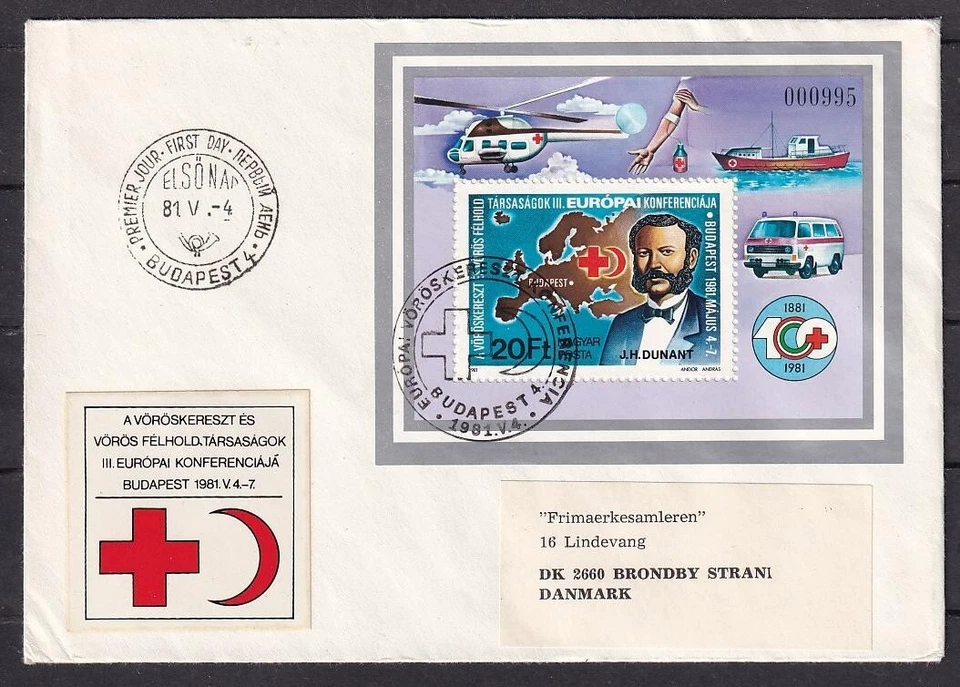 w1265/ Hungary Red Cross Sheet-Block FDC Cover t/Denmark 1981 - Image 1 of 1