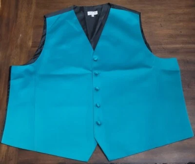 NEW Sereya USA Made 3XL Luxury Satin Tuxedo Vest Teal Blue - Image 1 of 2