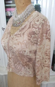 AMARANTO Beige / Bronze / Gold V-Neck Paisley Cardigan UK Size 12 - Picture 1 of 11