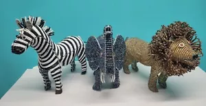 Beadworx by Extol Lion, Zebra, elephant, Wire Beaded Decorative Figures Lot of 3 - Picture 1 of 24